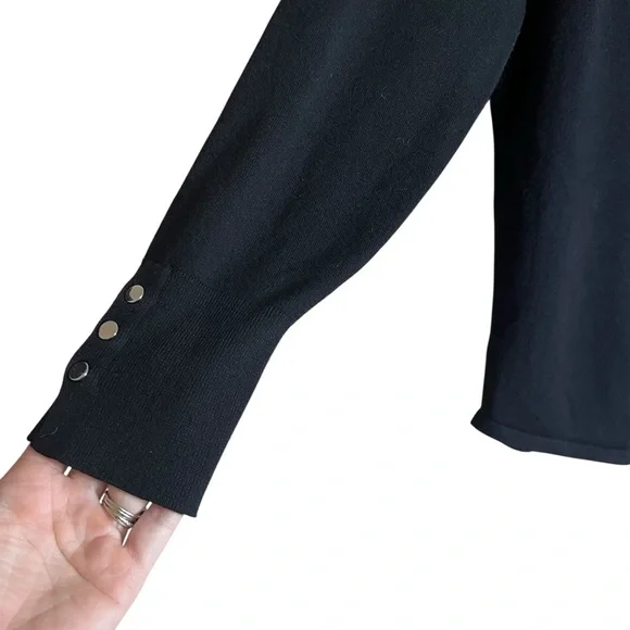 CHICO’S V-Neck Basic Pullover Light Sweater Ella Spun Rayon Sz 1 US Medium Black - Picture 3 of 10